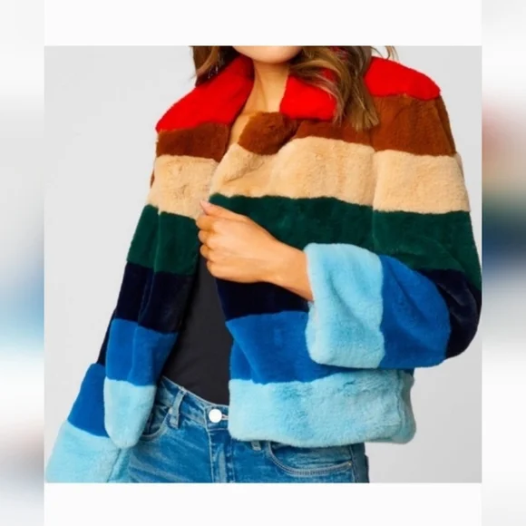 Blank NYC Multicolor Faux Fur Jacket Size L - Picture 3 of 14